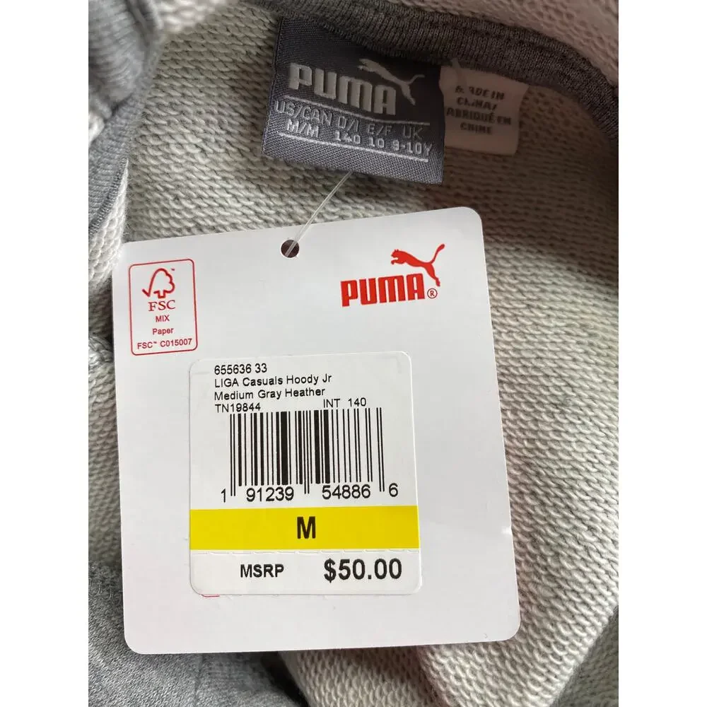 Brand New Puma Youth Medium Liga Heathered Grey Pullover Hoodie Sweatshirt